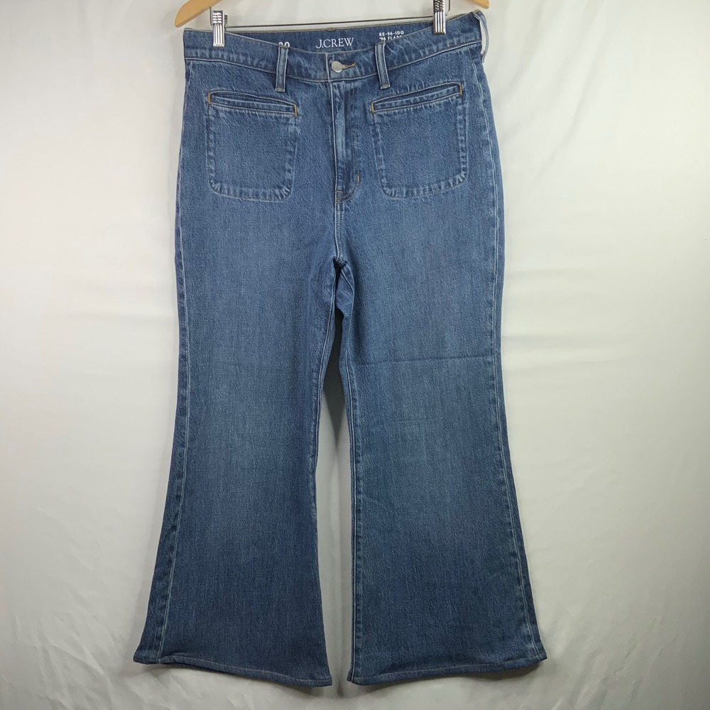 J.Crew Re-Imagined '96 Flare Jeans Medium Wash Front Patch Pocket Size 30 CF217